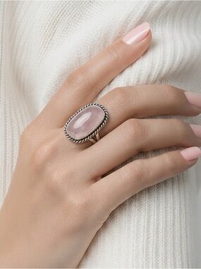 Rose Quartz Adjustable Silver Plated Handmade‎ Ring Gift Boxed Size 7.5–9